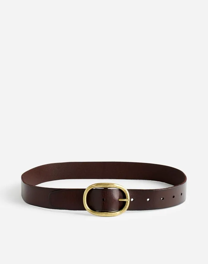 Belts Women Madewell OvalBuckle Distressed Leather Belt Coffee Bean