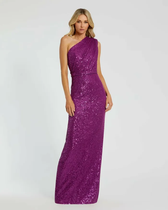 Best Sellers Mac Duggal Women Dark Purple Sequined Ruched One Shoulder Gown Purple Best Sellers Mac Duggal Women Dark Purple Sequined Ruched One Shoulder Gown Purple