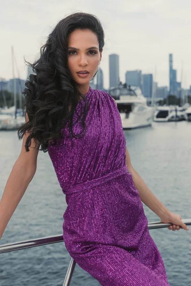 Best Sellers Mac Duggal Women Dark Purple Sequined Ruched One Shoulder Gown Purple
