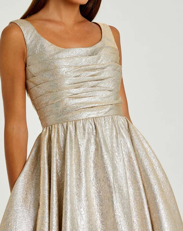Best Sellers Women Mac Duggal Gold Square Neck Sleeveless A Line Dress Oyster