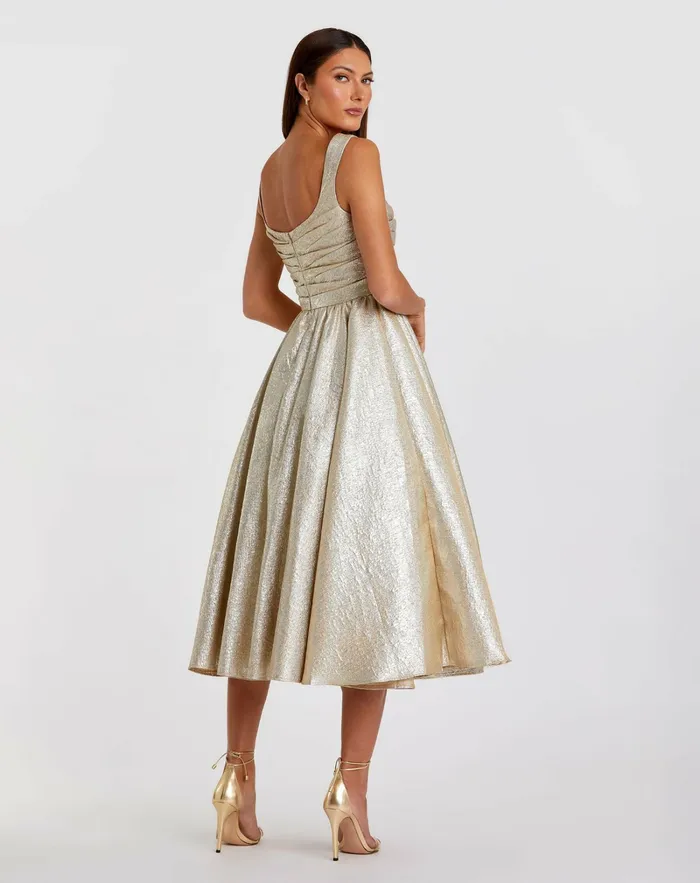 Best Sellers Women Mac Duggal Gold Square Neck Sleeveless A Line Dress Oyster