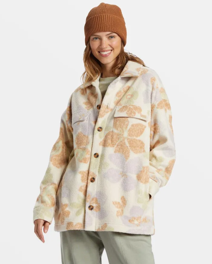Billabong Happy Camper Shacket Button Sweater Summer Rain Womens Jackets