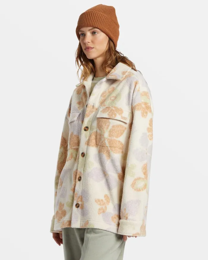 Billabong Happy Camper Shacket Button Sweater Summer Rain Womens Jackets