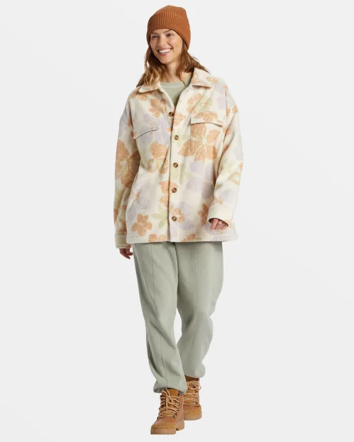 Billabong Happy Camper Shacket Button Sweater Summer Rain Womens Jackets