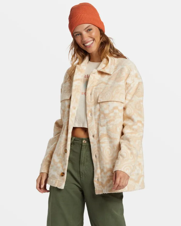 Billabong Happy Camper Shacket Button Sweater Wet Sand Womens Jackets Billabong Happy Camper Shacket Button Sweater Wet Sand Womens Jackets