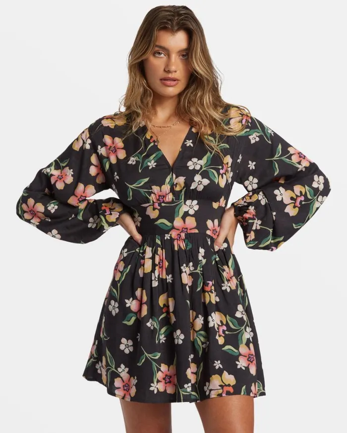Billabong Night Bloom Mini Dress Black Sands Womens Dresses