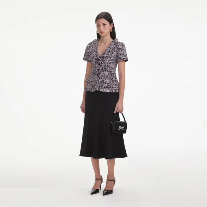 Black Boucle Fringed Midi Dress Women Self Portrait Dresses Black Boucle Fringed Midi Dress Women Self Portrait Dresses