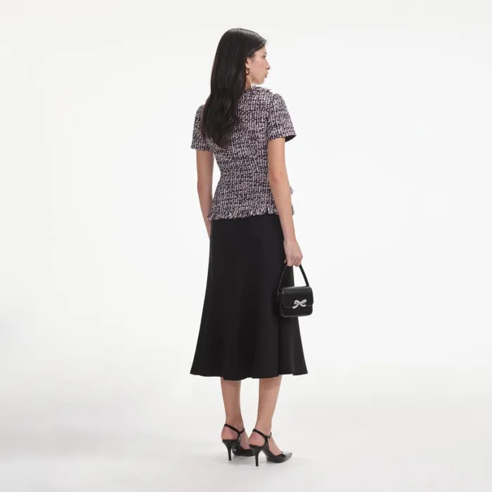 Black Boucle Fringed Midi Dress Women Self Portrait Dresses Black Boucle Fringed Midi Dress Women Self Portrait Dresses