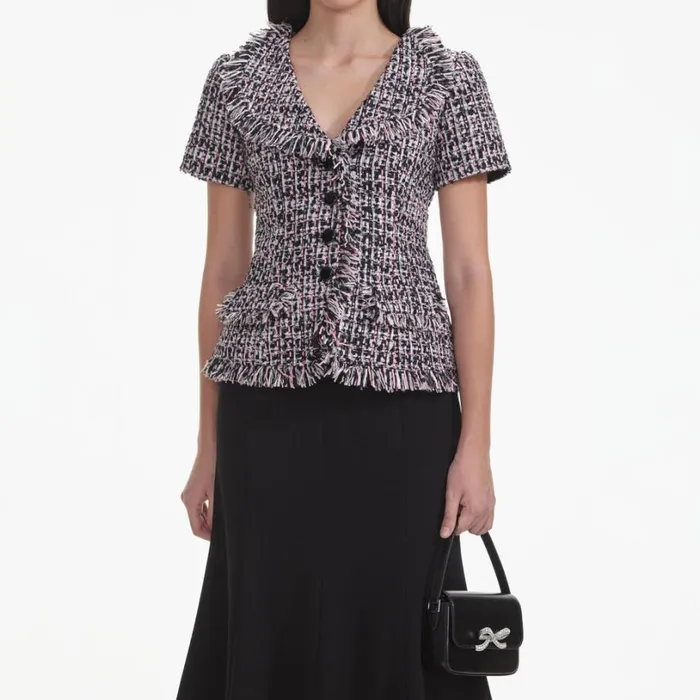 Black Boucle Fringed Midi Dress Women Self Portrait Dresses Black Boucle Fringed Midi Dress Women Self Portrait Dresses