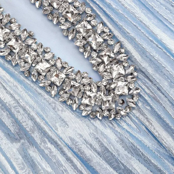 Blue Metallic Chiffon Feather Midi Dress Women Self Portrait Dresses Blue Metallic Chiffon Feather Midi Dress Women Self Portrait Dresses