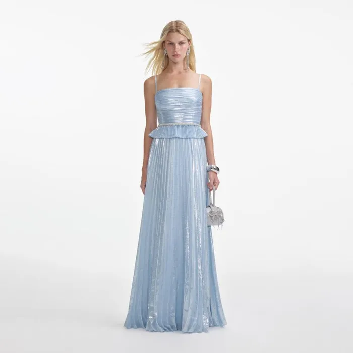 Blue Metallic Maxi Dress Women Self Portrait Dresses