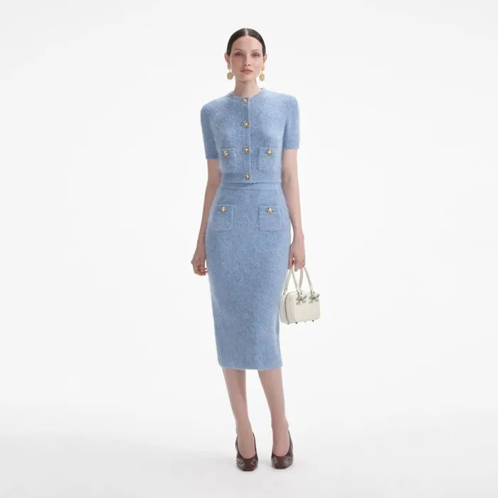 Blue Soft Knit Midi Skirt Women Self Portrait Knitwear