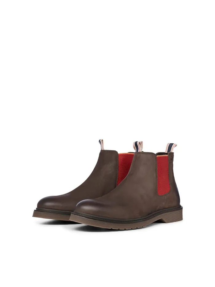 Boots JACK and JONES Mens CONTRAST DETAIL CHELSEA BOOTS Brown Brown Stone Gift 4 You