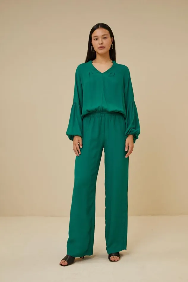 ByBar Broeken Vrouwelijk Robyn Satin Stripe Pant Evergreen