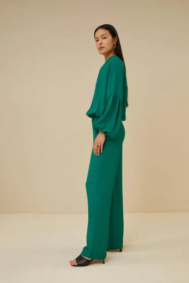 ByBar Broeken Vrouwelijk Robyn Satin Stripe Pant Evergreen