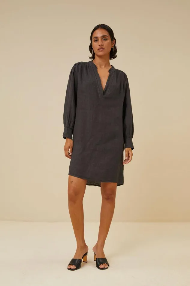 ByBar Jurken Vrouwelijk Resa Linen Dress Jet Black
