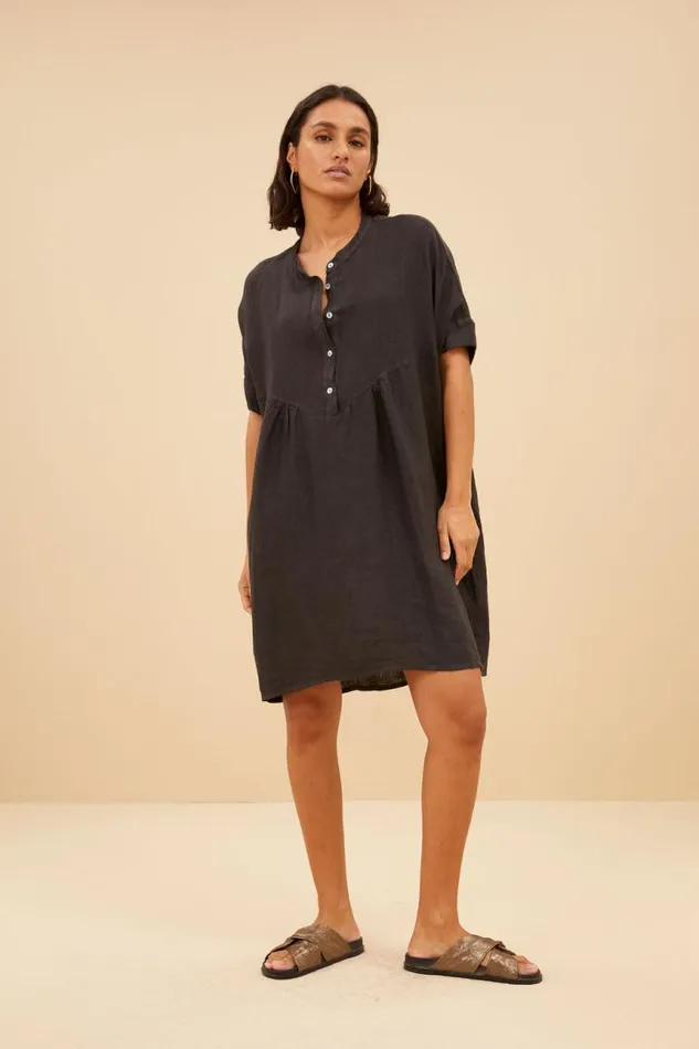 ByBar Jurken Vrouwelijk Tais Linen Dress Jet Black