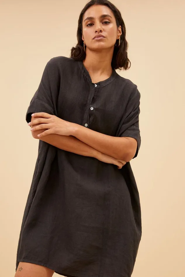 ByBar Jurken Vrouwelijk Tais Linen Dress Jet Black ByBar Jurken Vrouwelijk Tais Linen Dress Jet Black