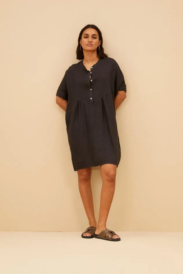 ByBar Jurken Vrouwelijk Tais Linen Dress Jet Black ByBar Jurken Vrouwelijk Tais Linen Dress Jet Black