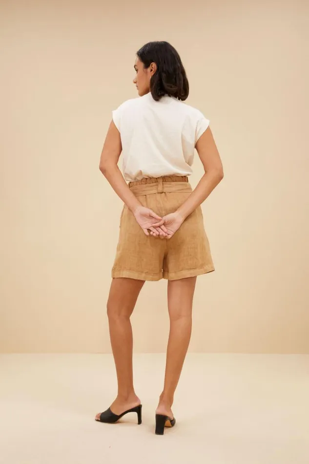 ByBar Shorts Vrouwelijk June Linen Shorts Caramello ByBar Shorts Vrouwelijk June Linen Shorts Caramello