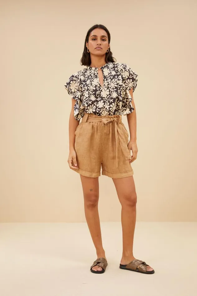 ByBar Shorts Vrouwelijk June Linen Shorts Caramello ByBar Shorts Vrouwelijk June Linen Shorts Caramello