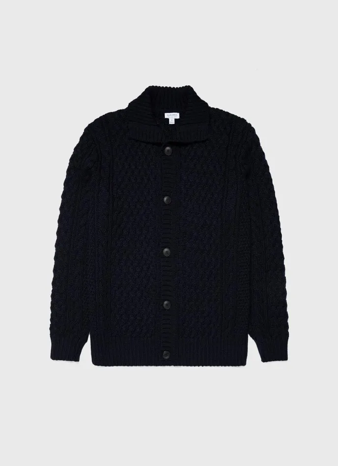 Cable Knit Cardigan Jacket Navy Men SUNSPEL Knitwear