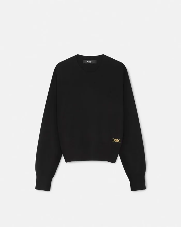 CashmereBlend Knit Boxy Sweater Black Women Versace Knitwear