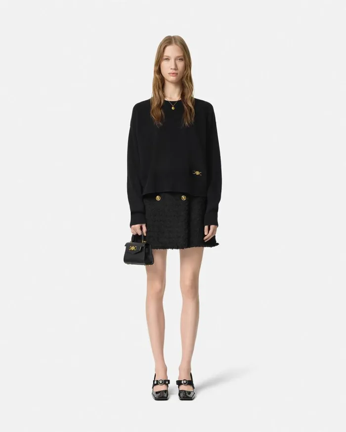 CashmereBlend Knit Boxy Sweater Black Women Versace Knitwear