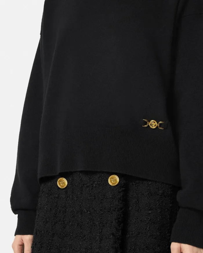 CashmereBlend Knit Boxy Sweater Black Women Versace Knitwear