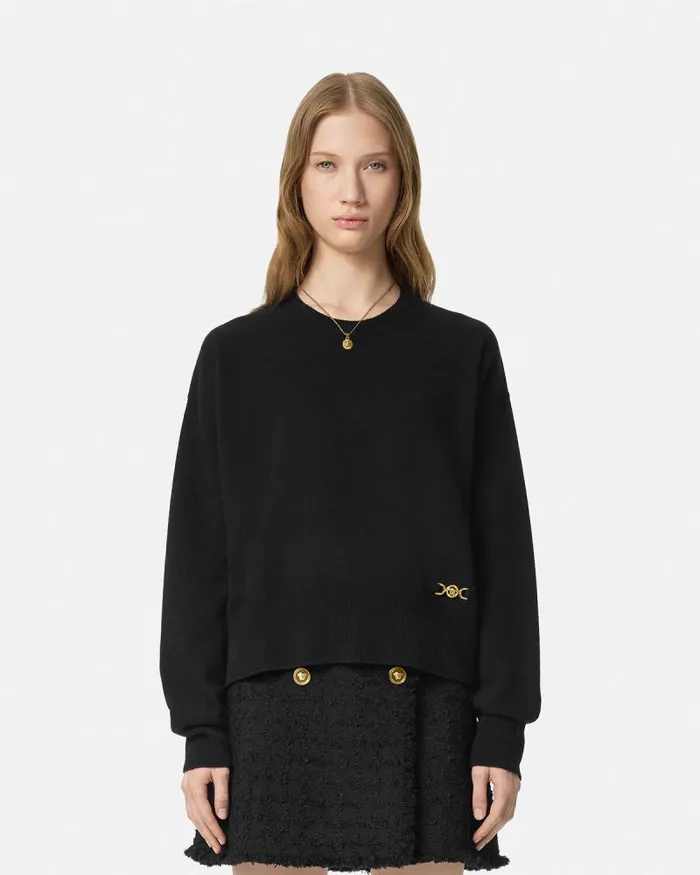 CashmereBlend Knit Boxy Sweater Black Women Versace Knitwear
