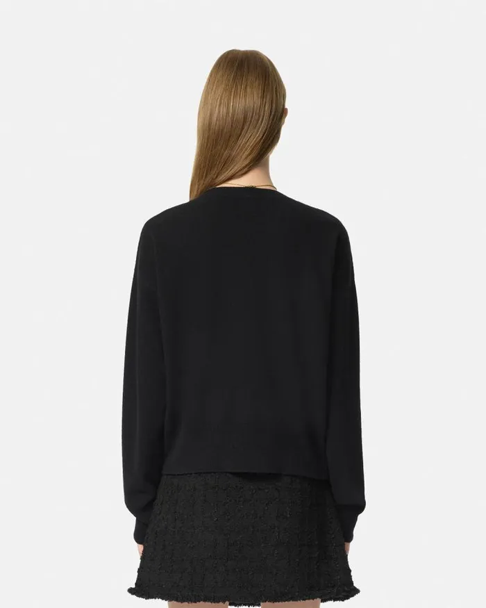 CashmereBlend Knit Boxy Sweater Black Women Versace Knitwear