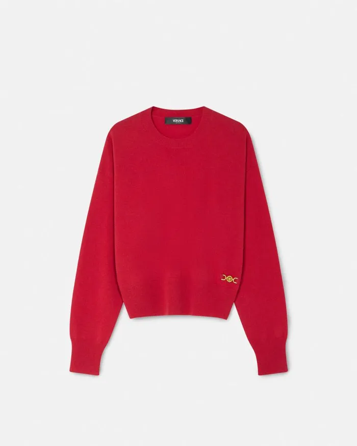 CashmereBlend Knit Boxy Sweater Red Women Versace Knitwear