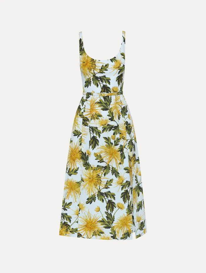 Chrysanthemum Cotton Poplin Tank Dress Yellow Light Blue Women Oscar De La Renta Dresses Chrysanthemum Cotton Poplin Tank Dress Yellow Light Blue Women Oscar De La Renta Dresses