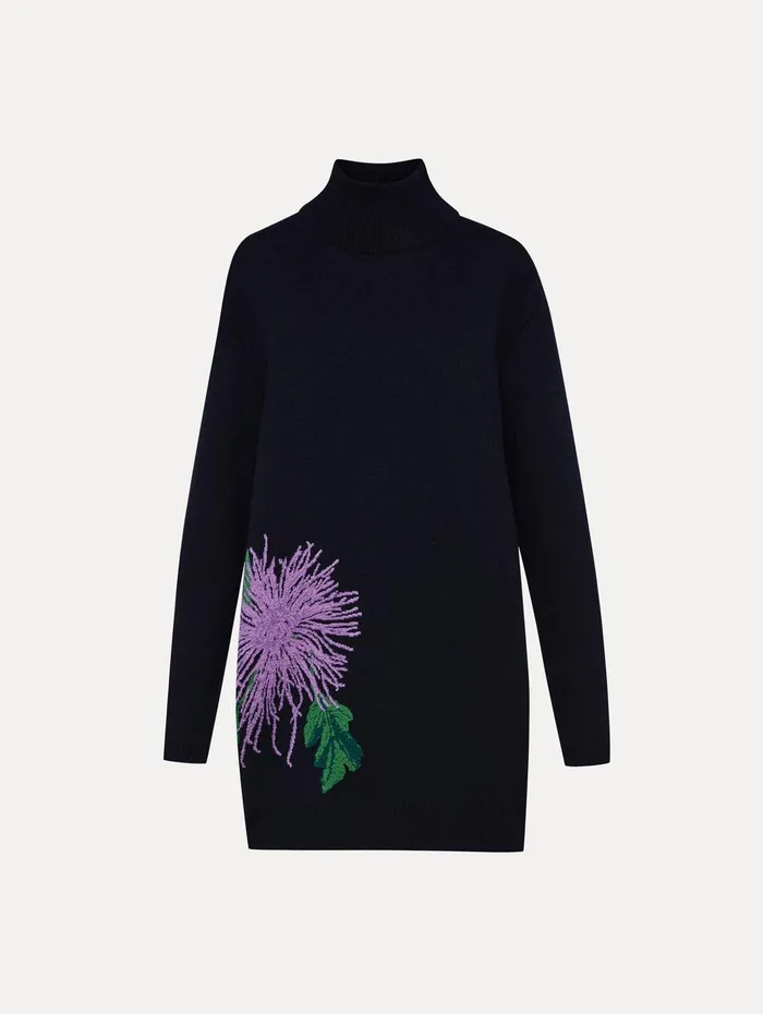 Chrysanthemum Jacquard Tunic Dress Purple Navy Women Oscar De La Renta Dresses Chrysanthemum Jacquard Tunic Dress Purple Navy Women Oscar De La Renta Dresses
