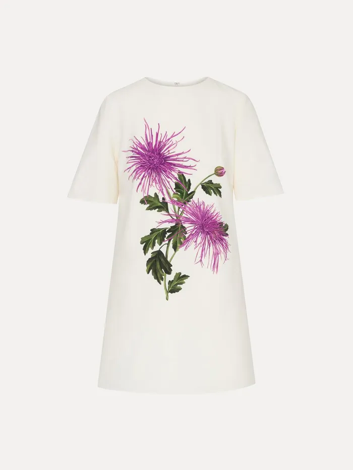 Chrysanthemum Shift Dress Purple Ivory Women Oscar De La Renta Dresses