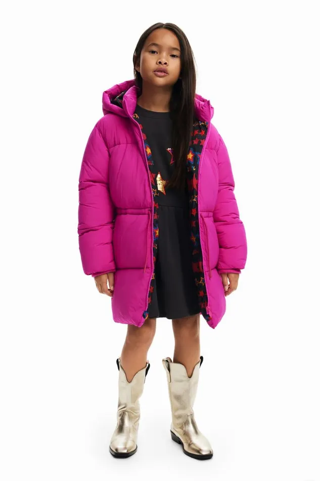 Coats And Jackets Kids Desigual Long Coat Large Hood Pockets Red