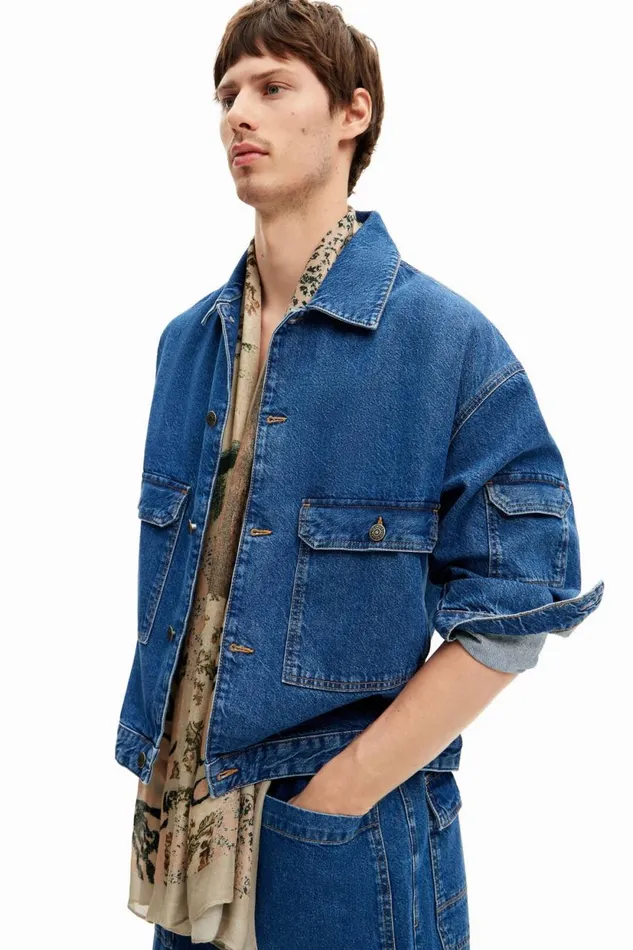 Coats And Jackets Men Desigual Denim Jacket With Pockets Blue