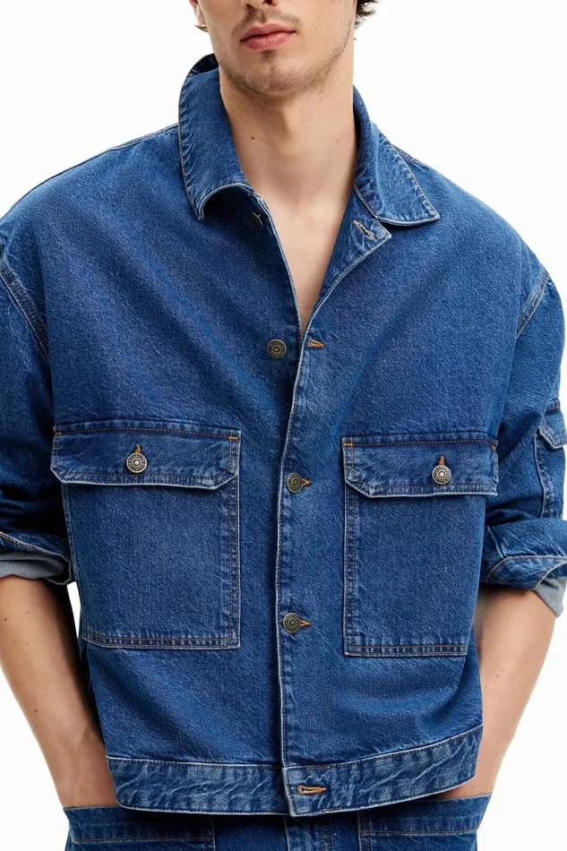 Coats And Jackets Men Desigual Denim Jacket With Pockets Blue