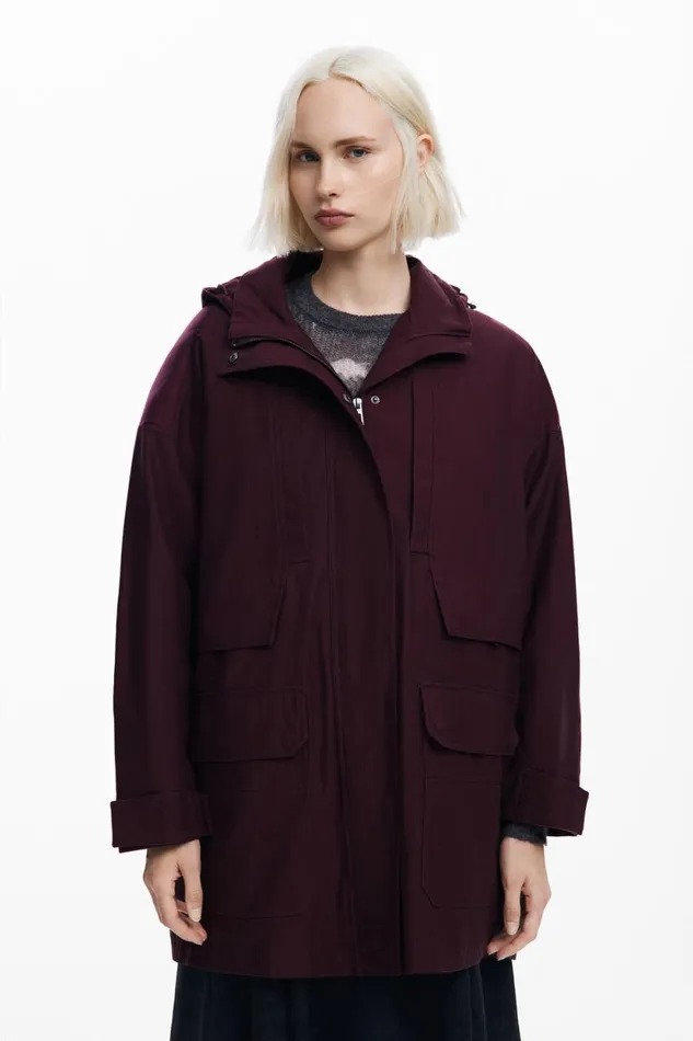 Coats And Jackets Women Desigual Long Jacket With Patches Red