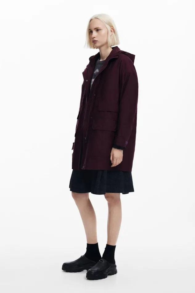 Coats And Jackets Women Desigual Long Jacket With Patches Red