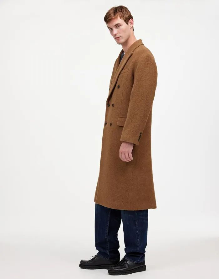 Coats Jackets Men Madewell DoubleBreasted Topcoat In Italian AlpacaWool Blend Tobacco Melange