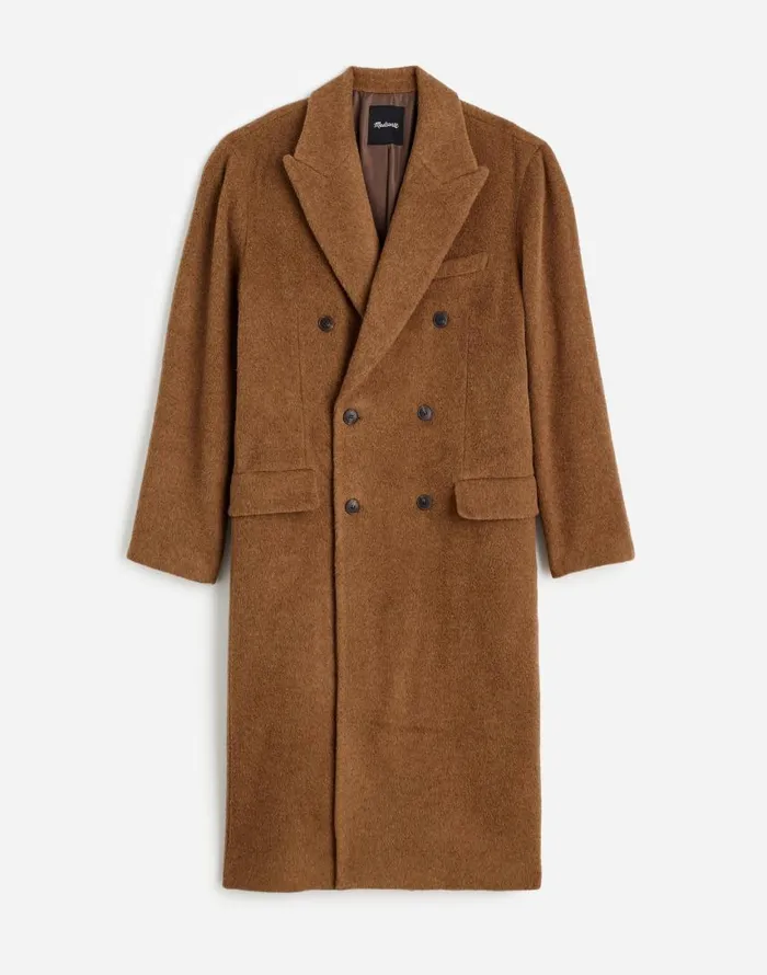 Coats Jackets Men Madewell DoubleBreasted Topcoat In Italian AlpacaWool Blend Tobacco Melange