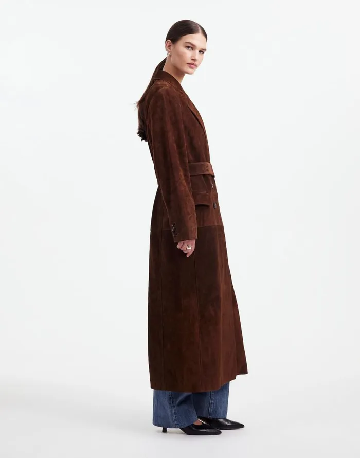 Coats Jackets Women Madewell Alexa Chung For Madewell DoubleBreasted Blazer Overcoat In Suede Dark Roast Suede