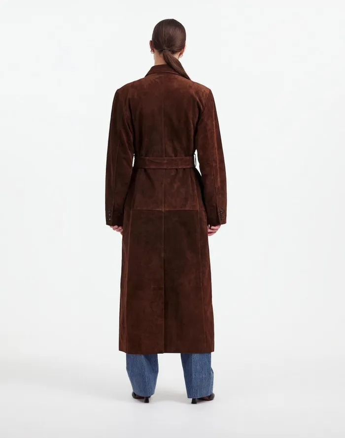 Coats Jackets Women Madewell Alexa Chung For Madewell DoubleBreasted Blazer Overcoat In Suede Dark Roast Suede