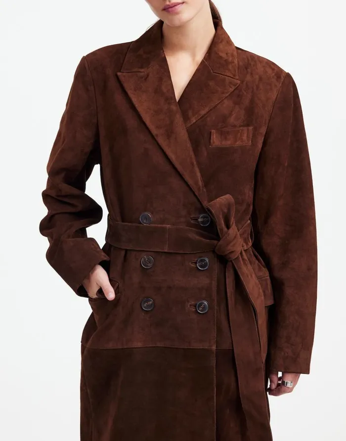 Coats Jackets Women Madewell Alexa Chung For Madewell DoubleBreasted Blazer Overcoat In Suede Dark Roast Suede