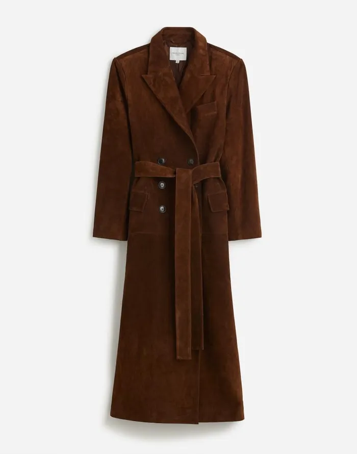 Coats Jackets Women Madewell Alexa Chung For Madewell DoubleBreasted Blazer Overcoat In Suede Dark Roast Suede