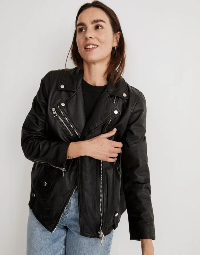 Coats Jackets Women Madewell Washed Leather Oversized Motorcycle Jacket True Black Coats Jackets Women Madewell Washed Leather Oversized Motorcycle Jacket True Black