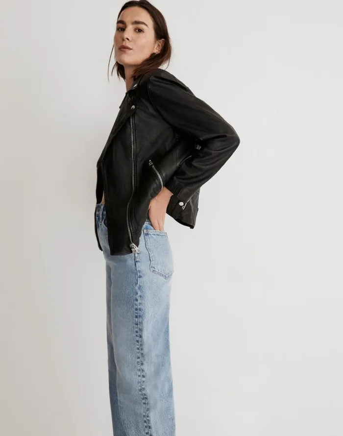 Coats Jackets Women Madewell Washed Leather Oversized Motorcycle Jacket True Black