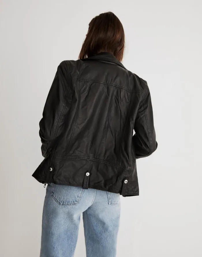Coats Jackets Women Madewell Washed Leather Oversized Motorcycle Jacket True Black