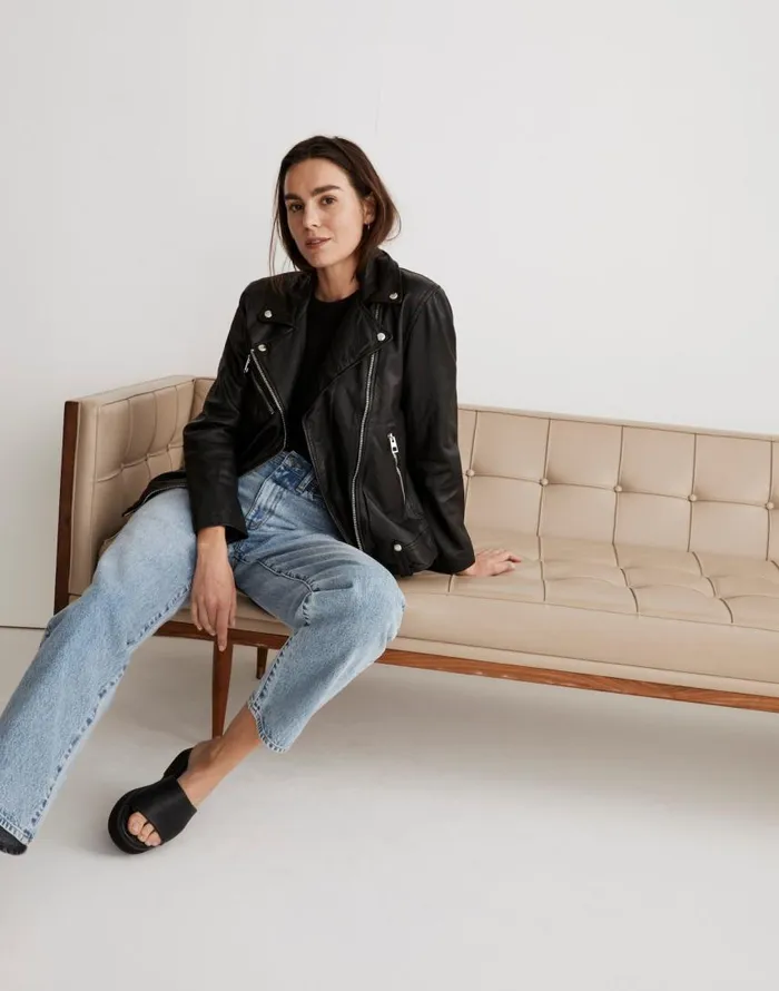 Coats Jackets Women Madewell Washed Leather Oversized Motorcycle Jacket True Black